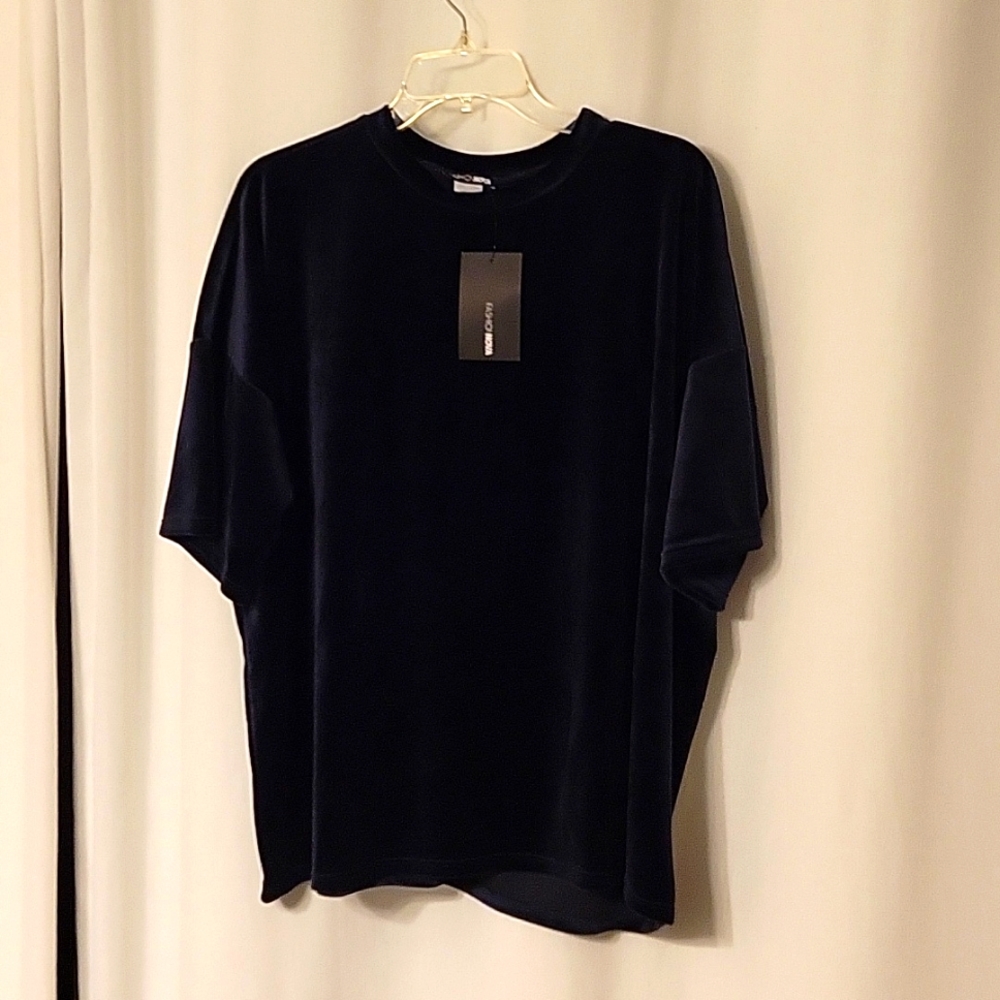 Fashion Nova, Navy Velour top, size large